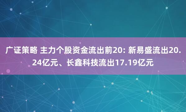广证策略 主力个股资金流出前20: 新易盛流出20.24亿元、长鑫科技流出17.19亿元